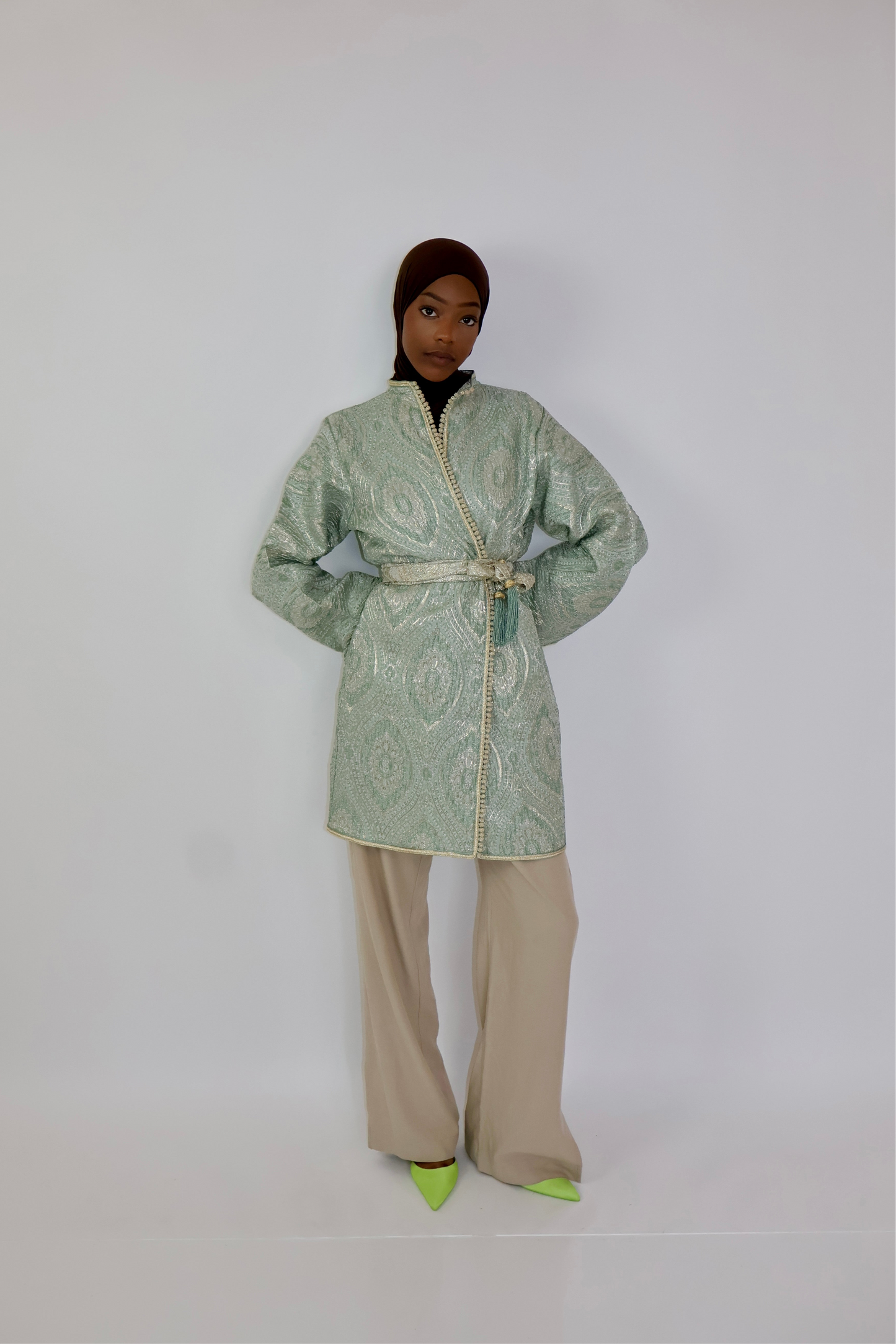 Kimono brocard vert d’eau