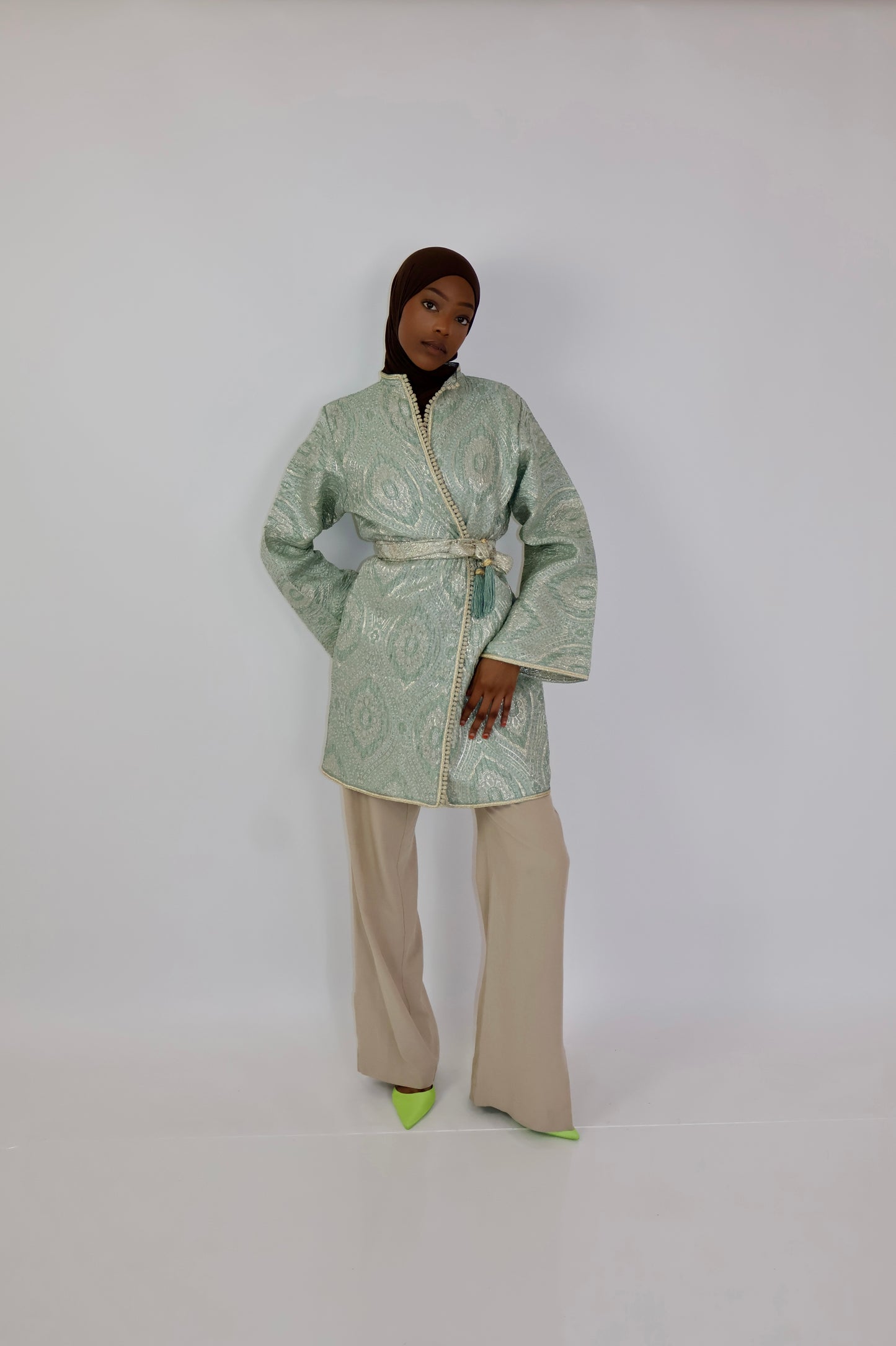 Kimono brocard vert d’eau